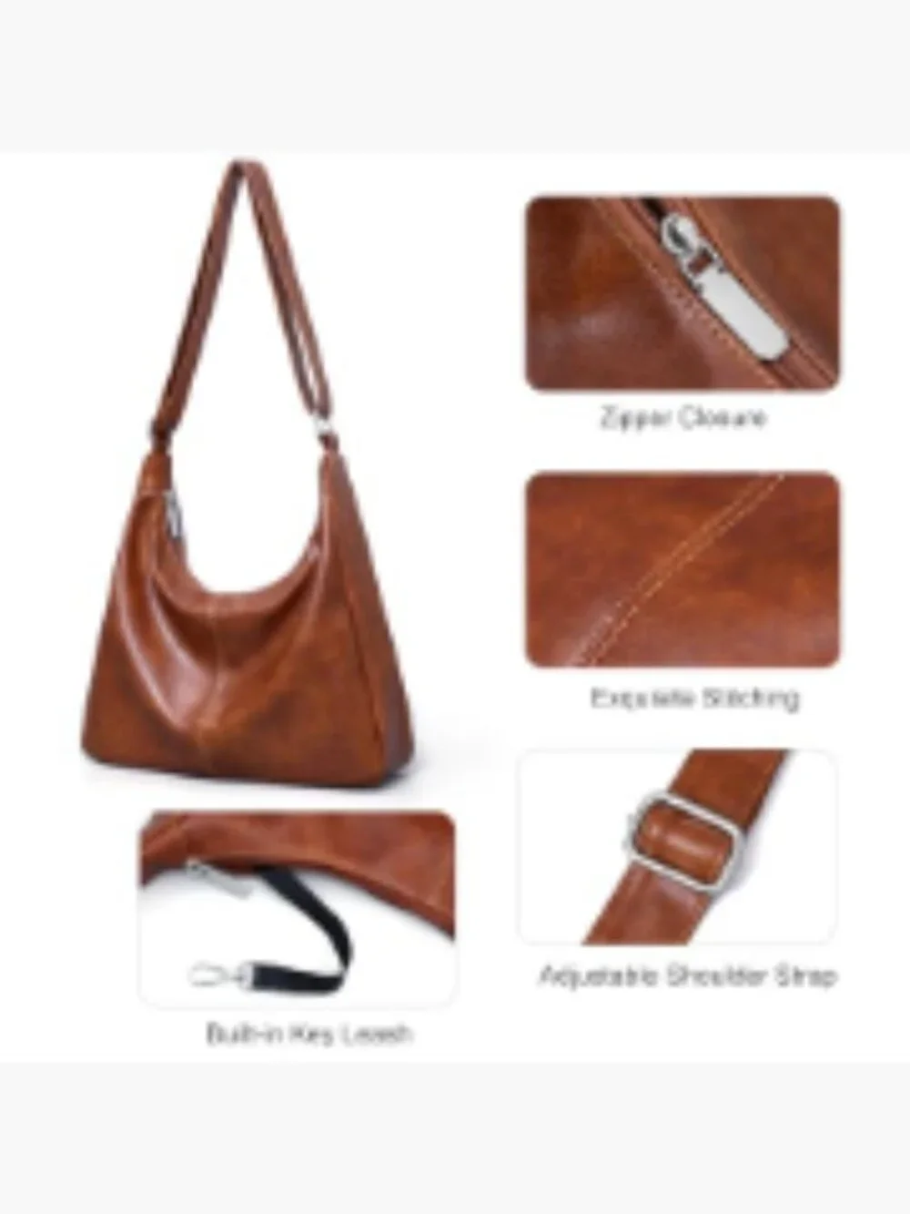 Women's Vegan Leather Hobo Bag Slouchy Shoulder Tote Crossbody Adjustable Strap